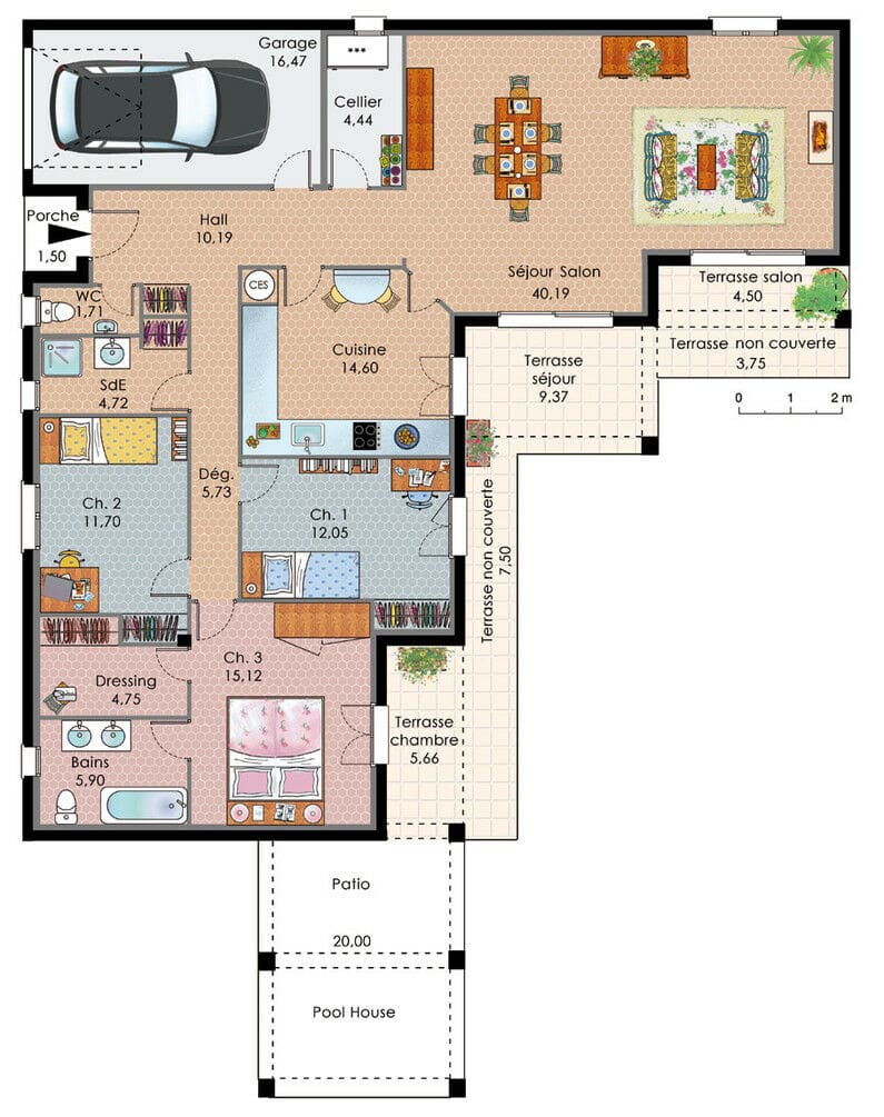 Plan de maison plain-pied : Optimisez votre espace avec 3 chambres