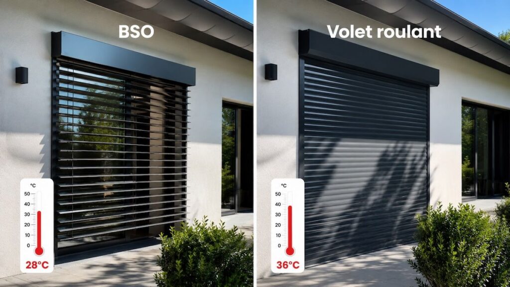 Volet roulant motorisé installé sur une fenêtre de maison